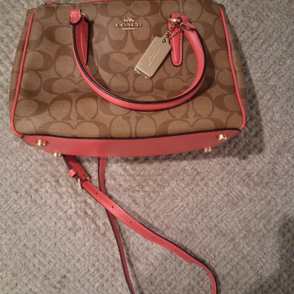 Coach Brown and Pink Signature Handbag